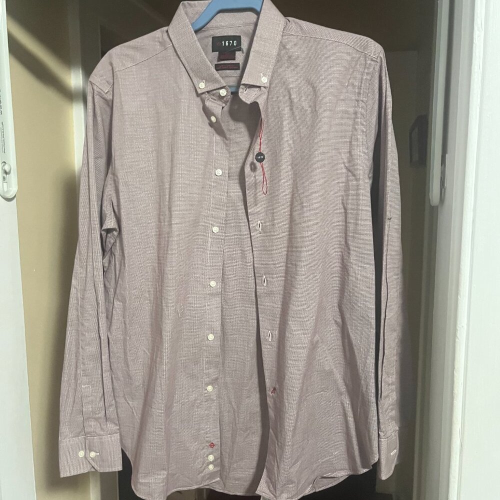 1670 Men's Slim Fit Stretch Dress Shirt in Muted Pink - Size M